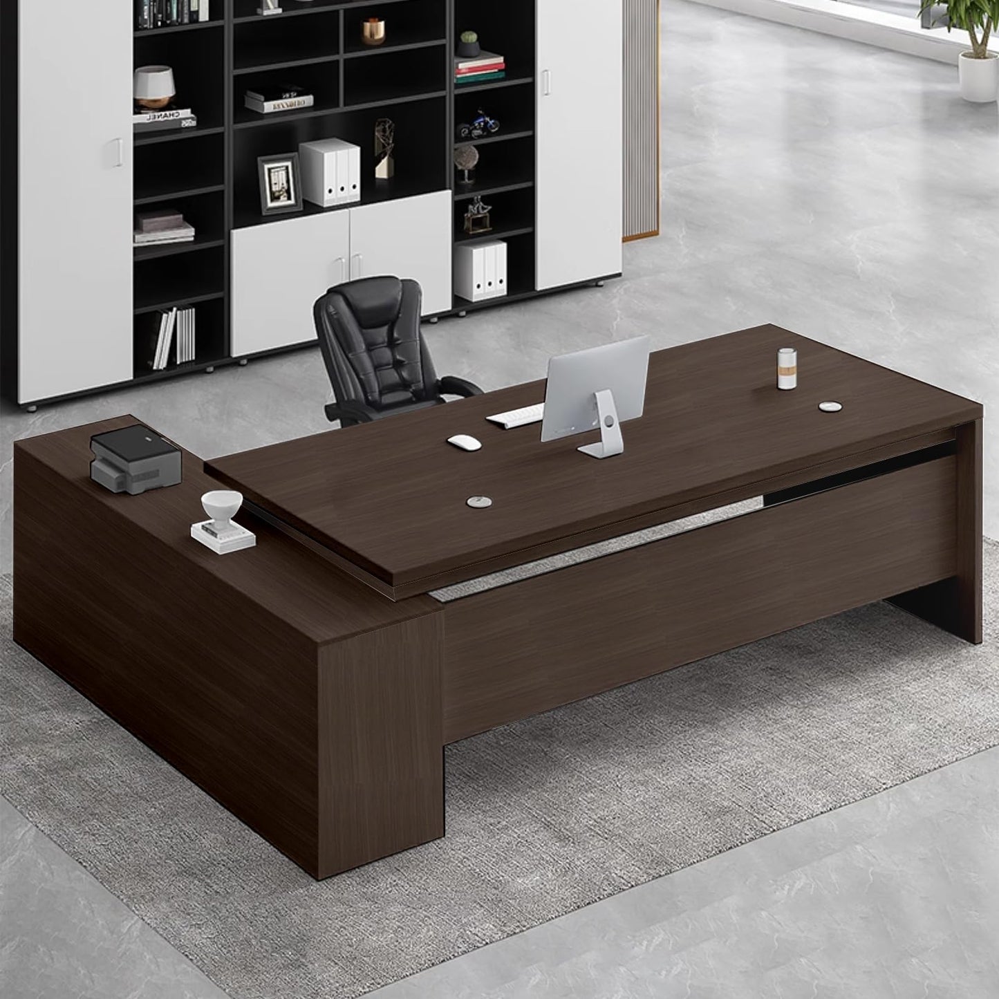 Executive L-Shaped Office Desk with Storage Cabinets
