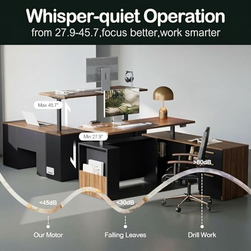 L-Shaped Standing Desk with File Cabinet & USB Power