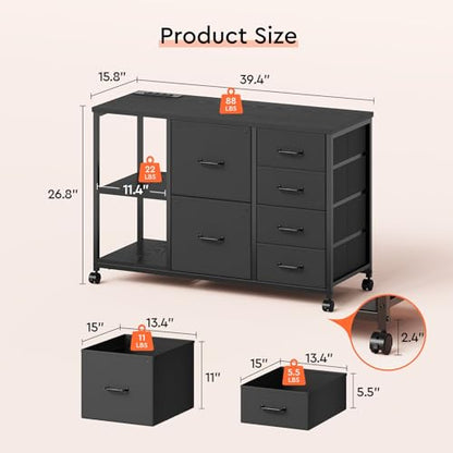 6-Drawer Rolling File Cabinet with Charging Station