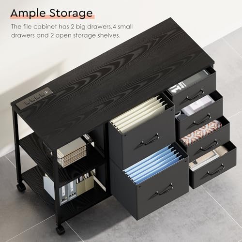 6-Drawer Rolling File Cabinet with Charging Station