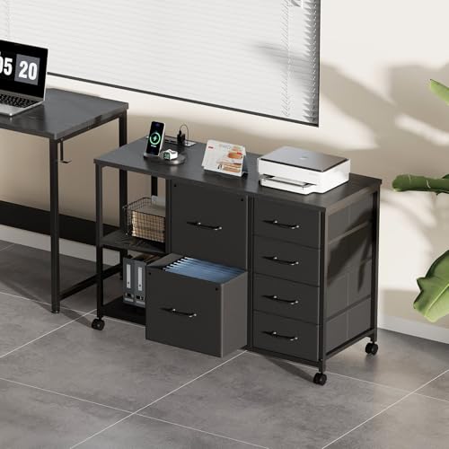6-Drawer Rolling File Cabinet with Charging Station