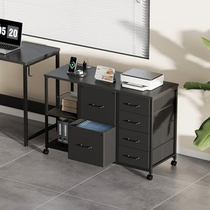 6-Drawer Rolling File Cabinet with Charging Station