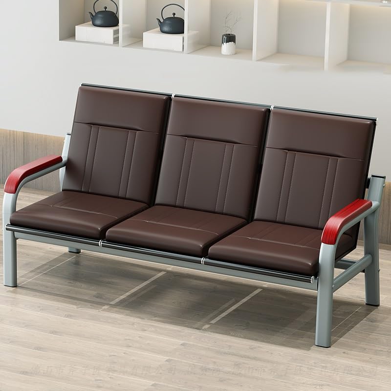 3-Seat Reception Sofa with Wooden Armrests