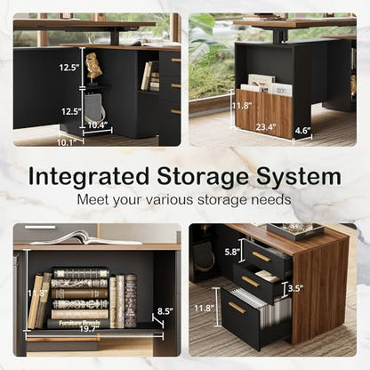 L-Shaped Standing Desk with File Cabinet & USB Power