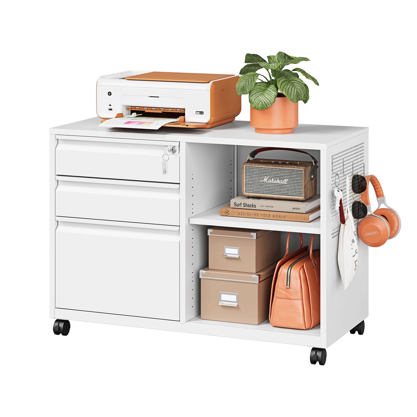 Mobile Lateral File Cabinet with Storage Shelves