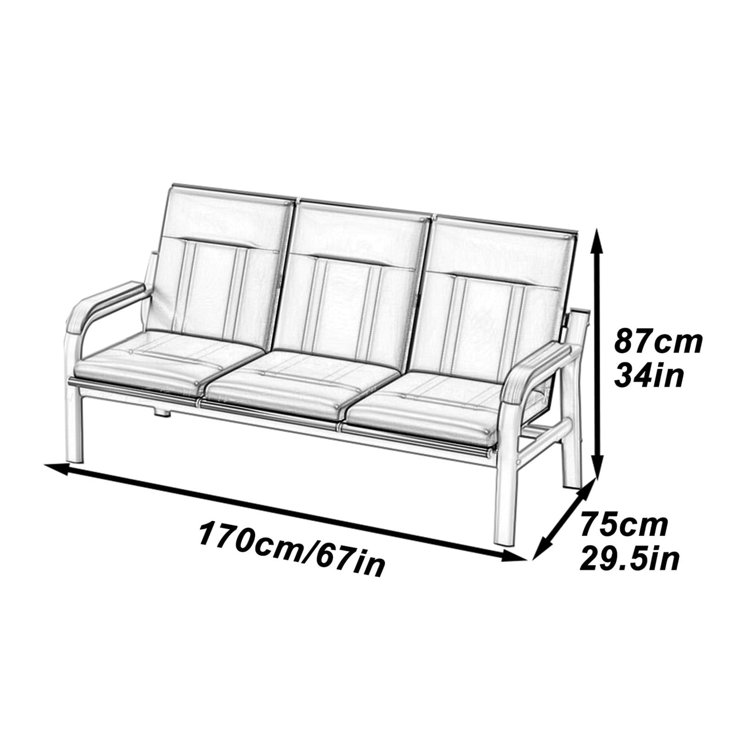 3-Seat Reception Sofa with Wooden Armrests