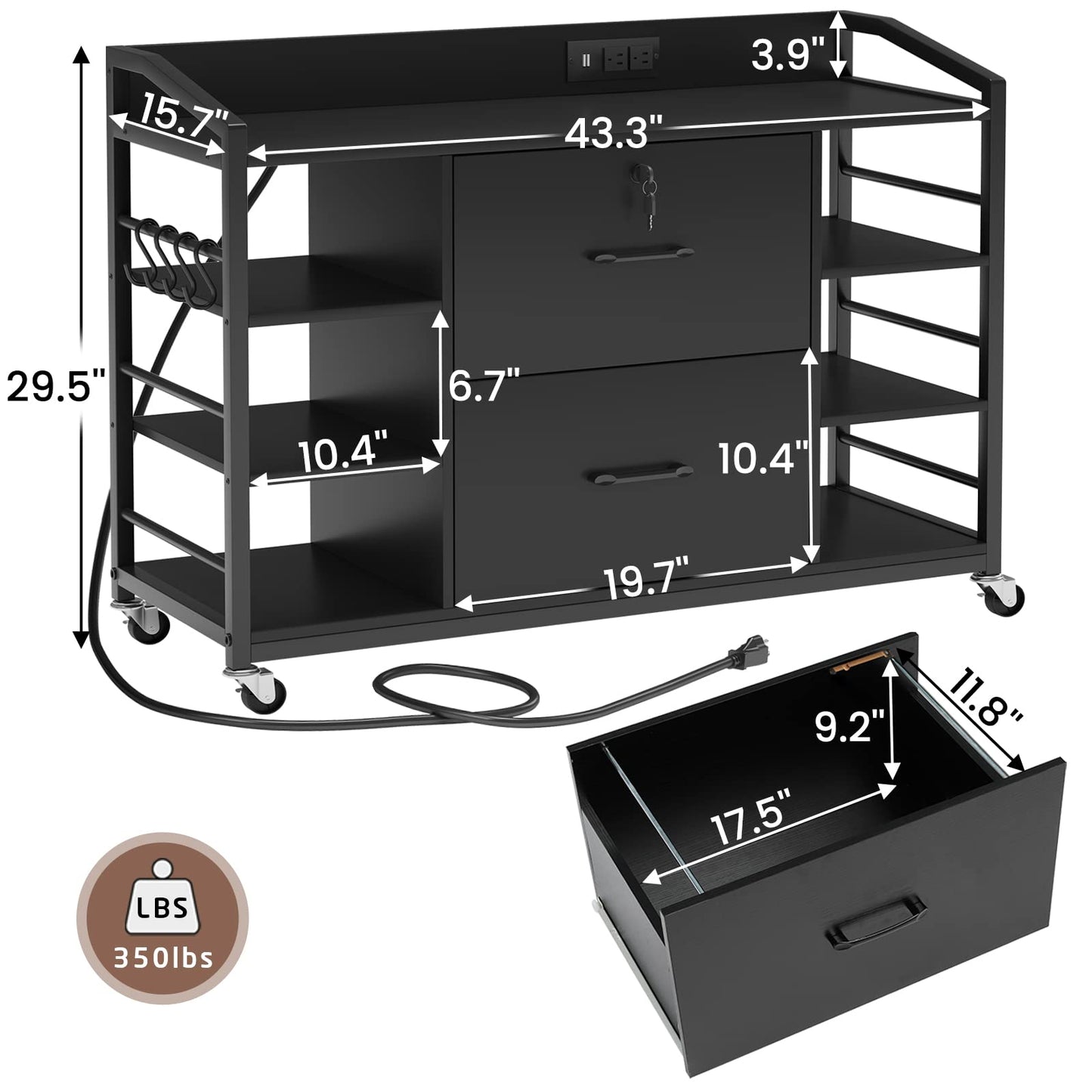 2-Drawer File Cabinet with Adjustable Shelves