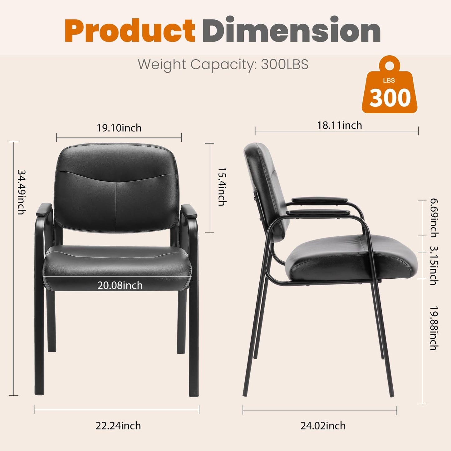 Leather Reception Guest Chair with Padded Arms