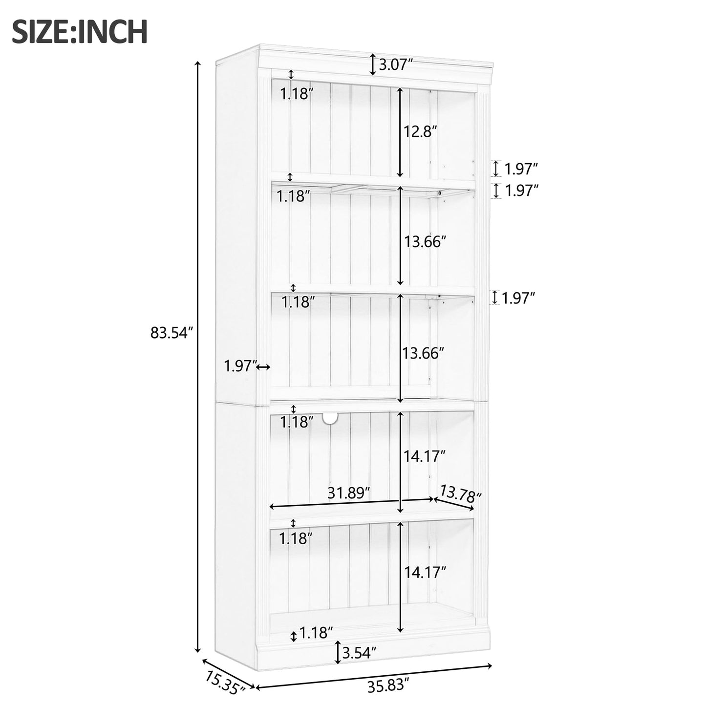 Tall Bookcase with LED Lighting & Adjustable Shelves