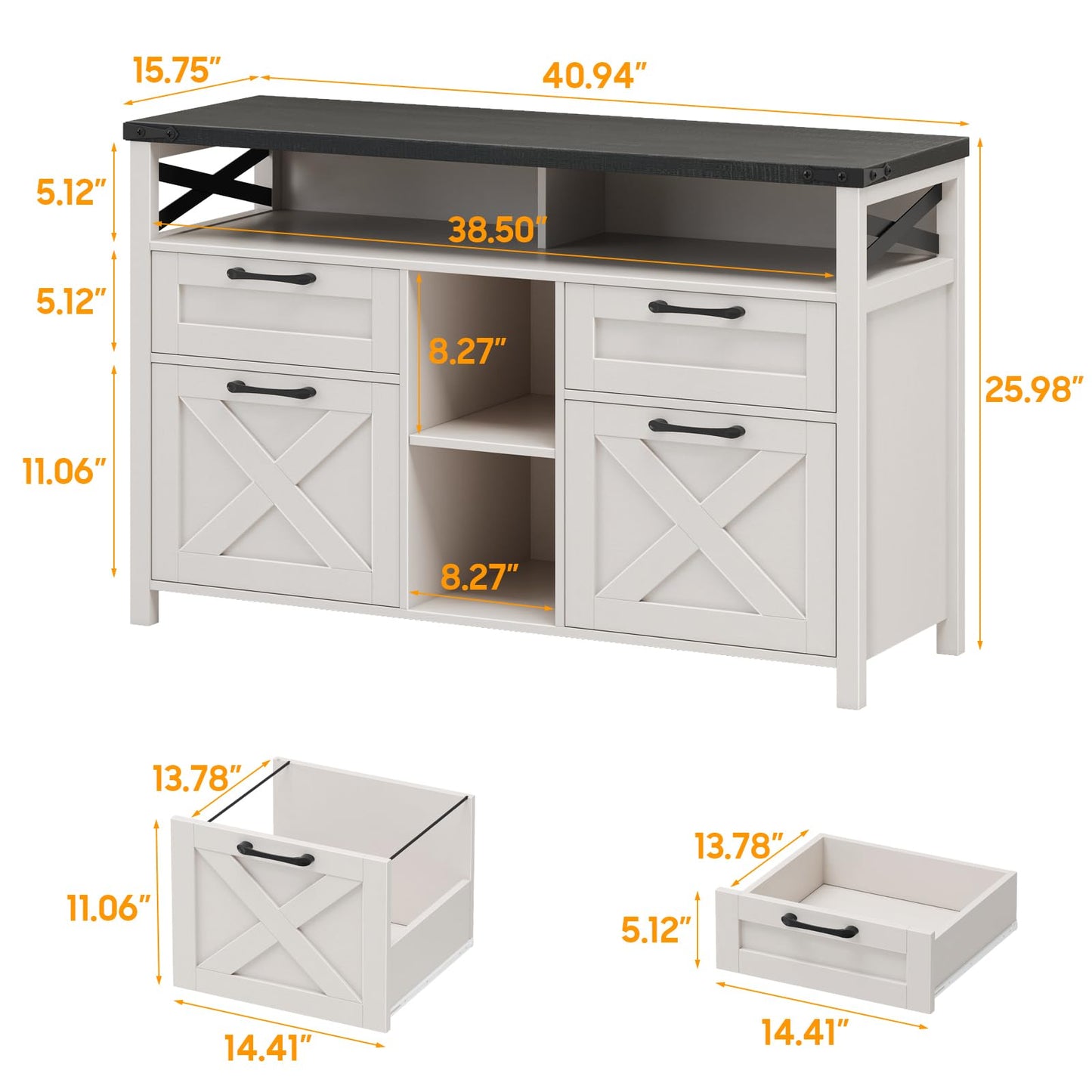 Farmhouse File Cabinet with Storage Drawers & Open Shelves