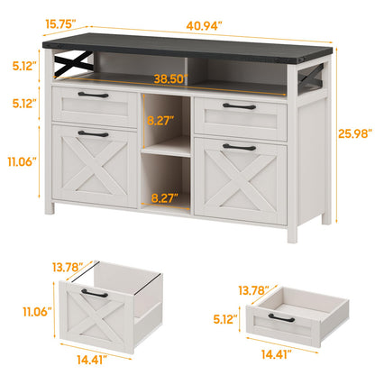 Farmhouse File Cabinet with Storage Drawers & Open Shelves