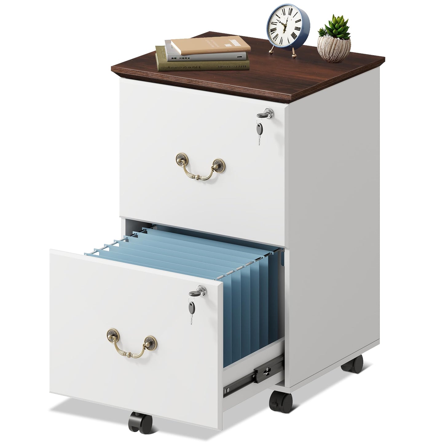 2-Drawer Rolling File Cabinet with Lock