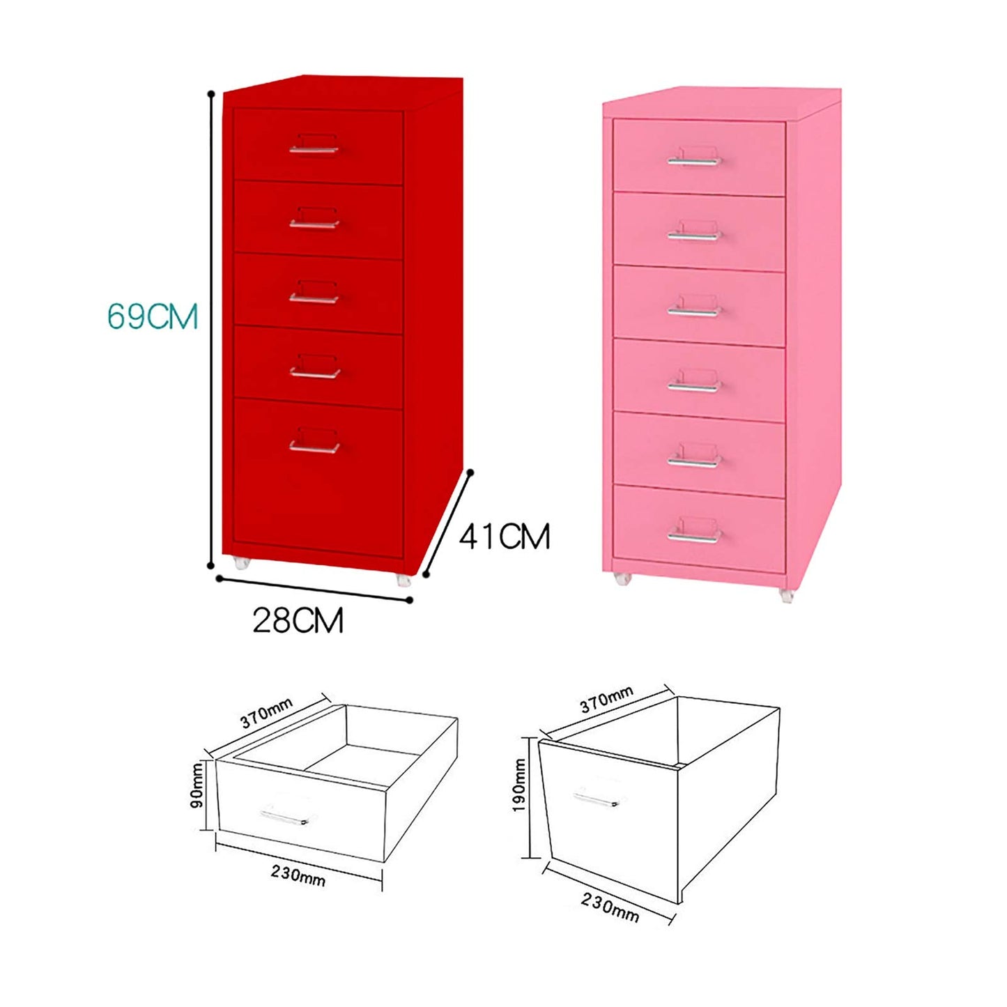 5-Drawer Rolling Metal File Cabinet