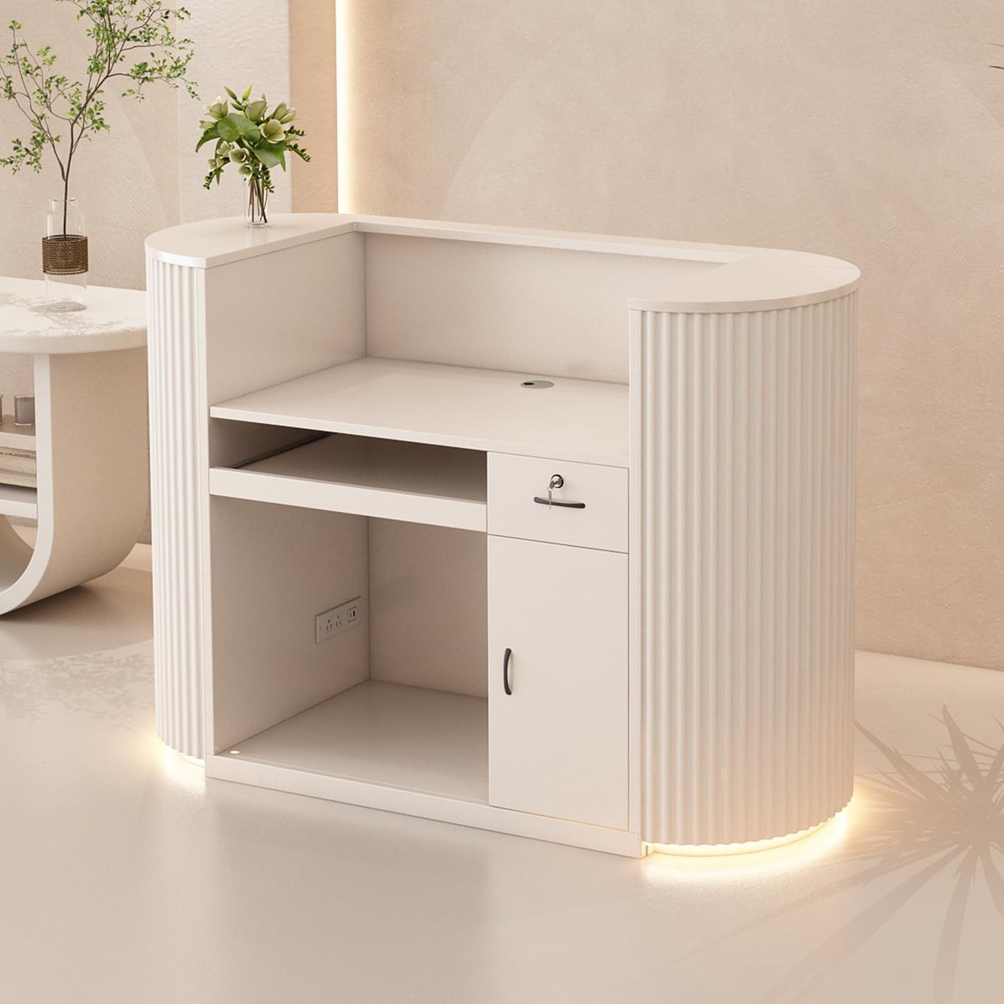 Reception Desk with Storage Cabinet & LED Lighting