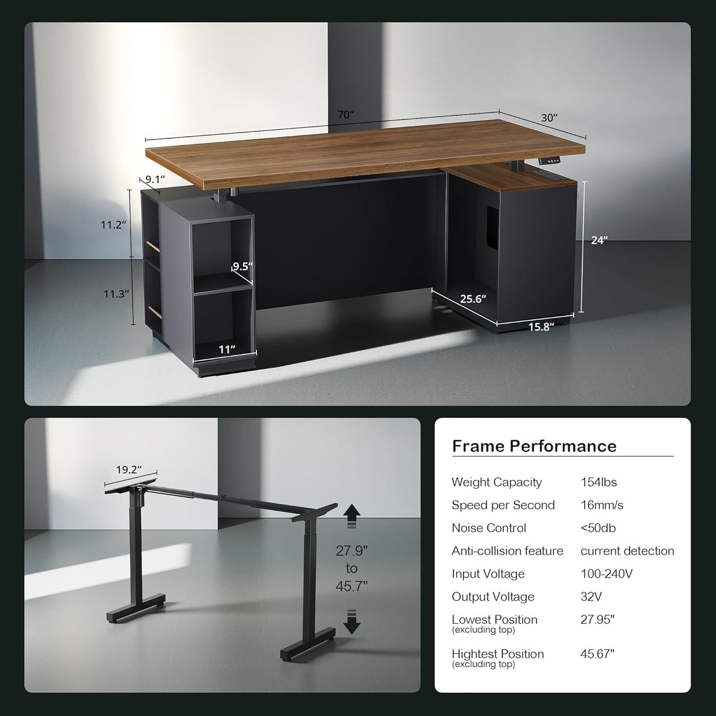 Executive Standing Desk with Hutch, File Cabinet & Charging Station