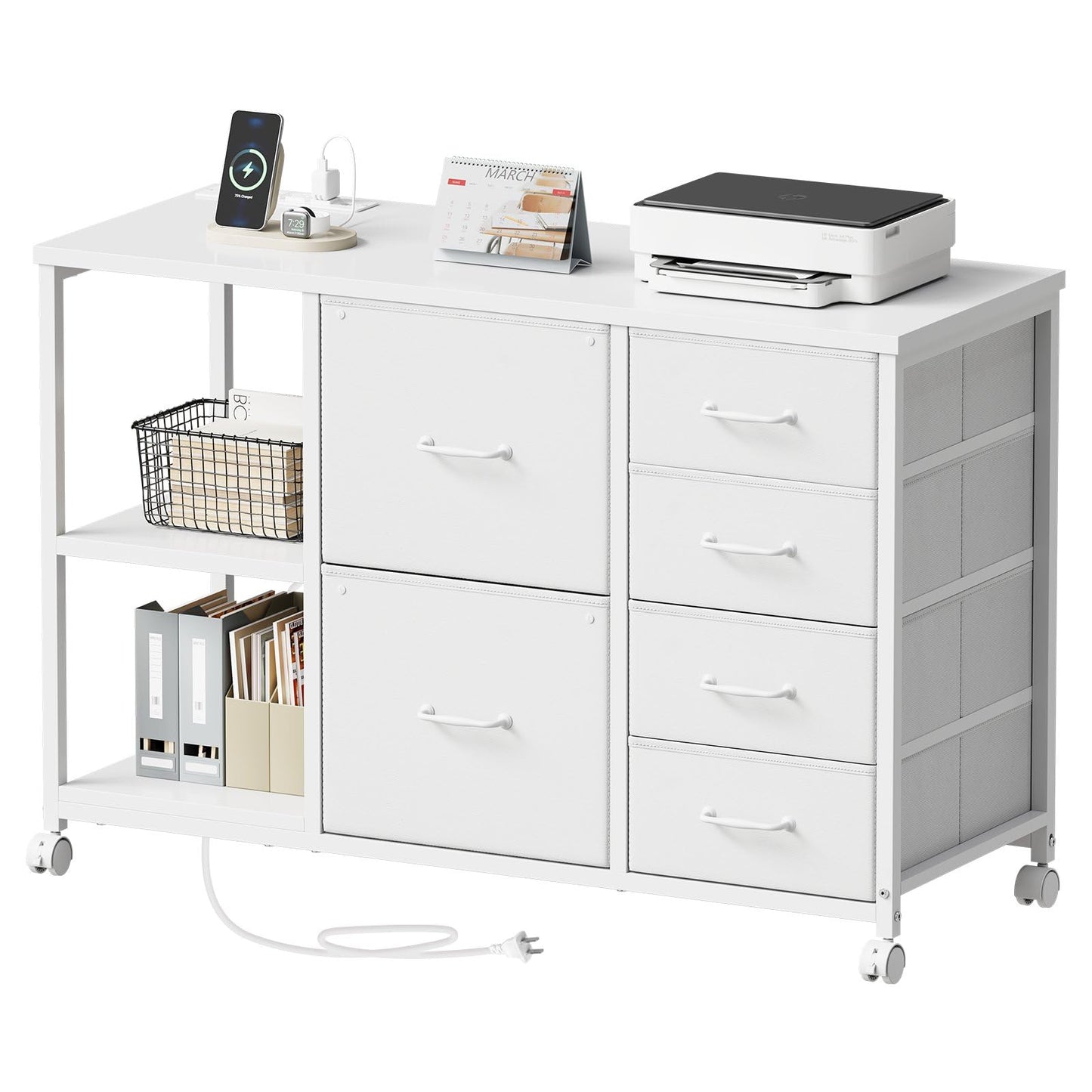 6-Drawer Rolling File Cabinet with Charging Station