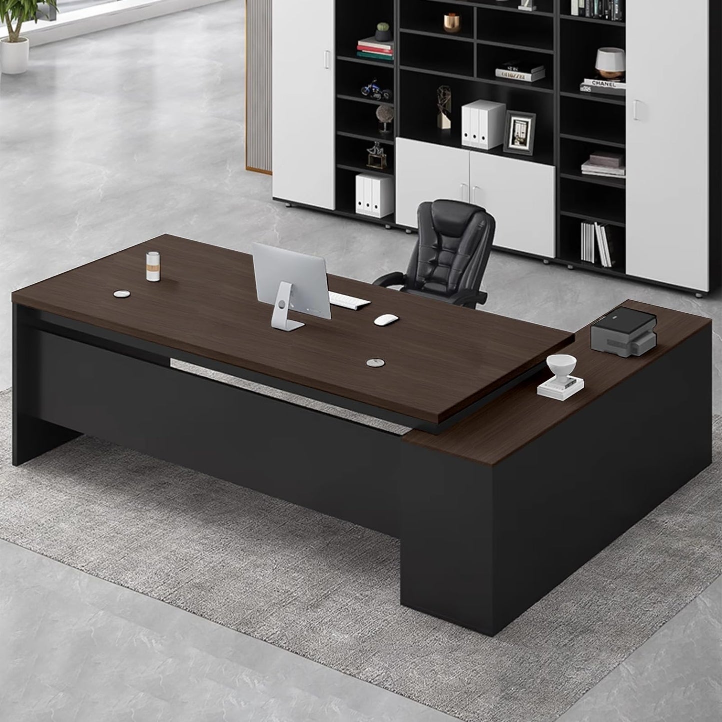 Executive L-Shaped Office Desk with Storage Cabinets