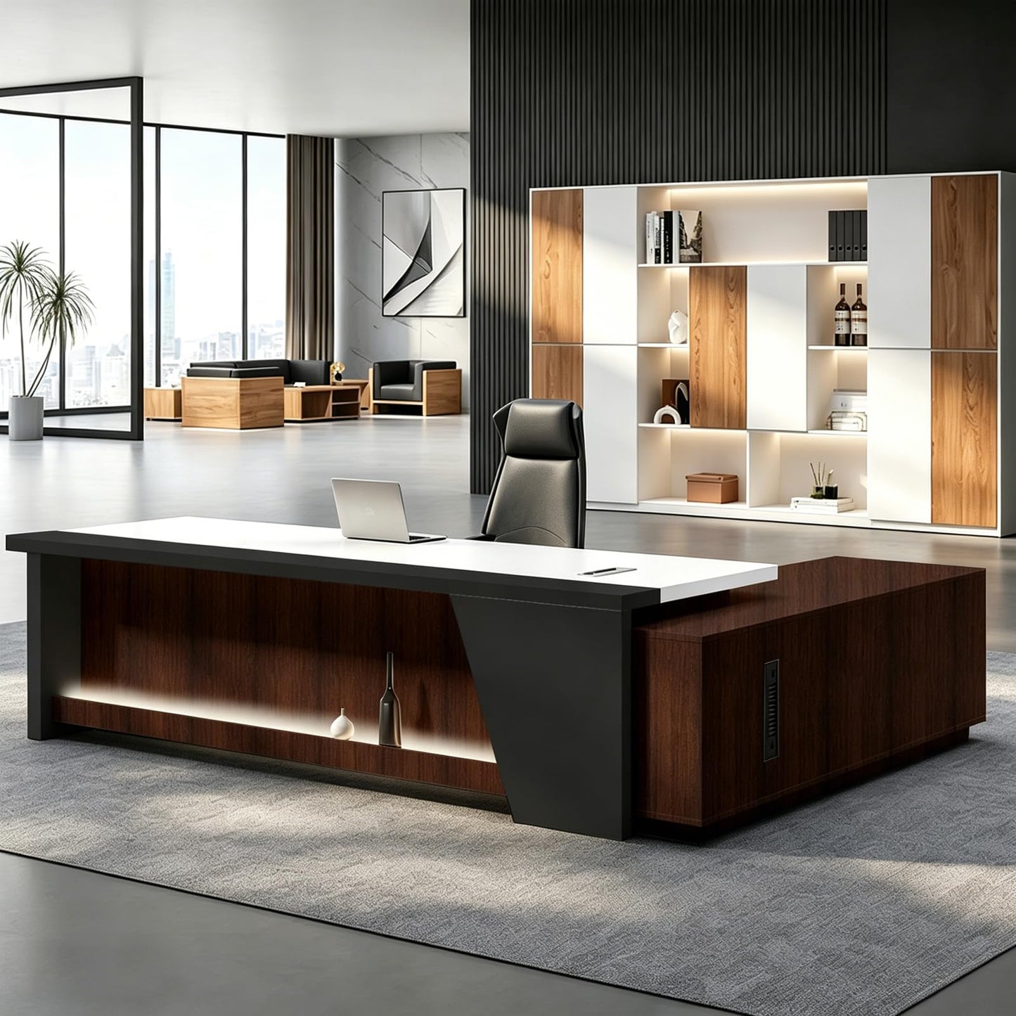 Executive L-Shaped Desk with Storage Cabinets