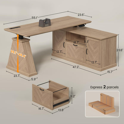 Farmhouse L-Shaped Standing Desk with Storage Cabinets