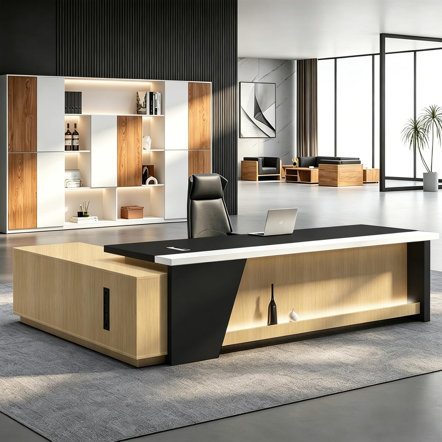 Executive L-Shaped Desk with Storage Cabinets
