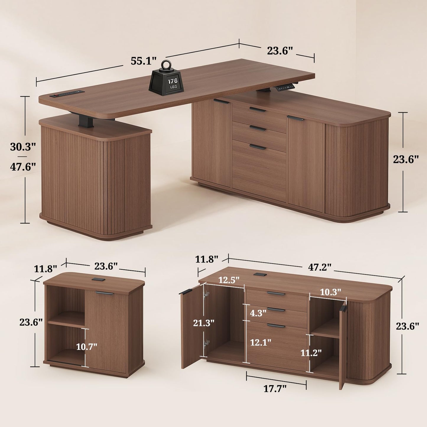 L-Shaped Standing Desk with File Drawer & Storage Cabinet