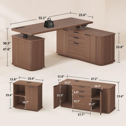 L-Shaped Standing Desk with File Drawer & Storage Cabinet