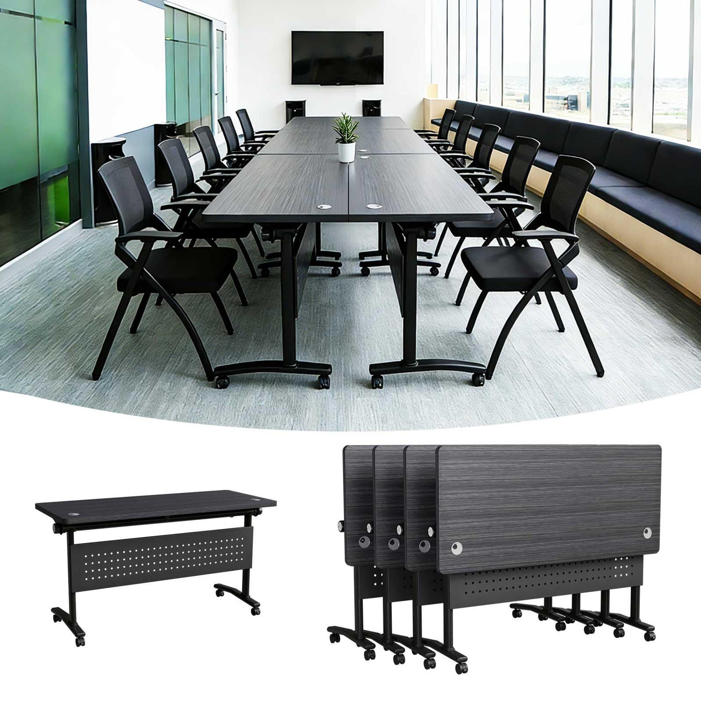 Modular Mobile Conference Table with Flip Top