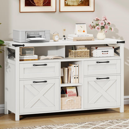 Farmhouse File Cabinet with Storage Drawers & Open Shelves