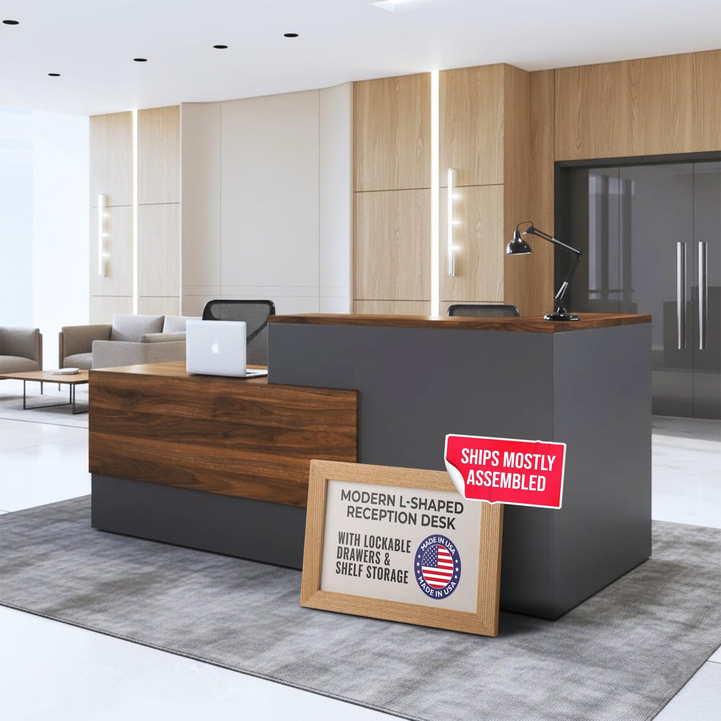 Corner Reception Desk with Lockable Storage