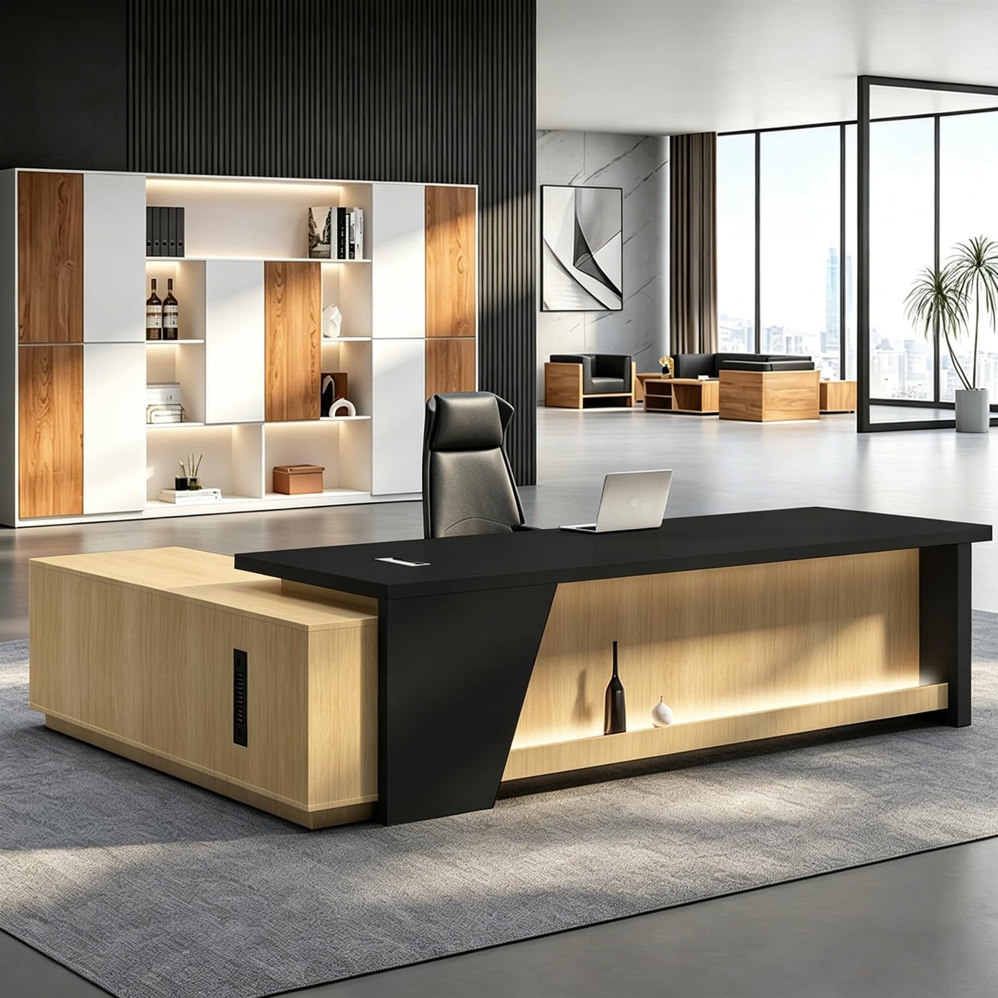Executive L-Shaped Desk with Storage Cabinets