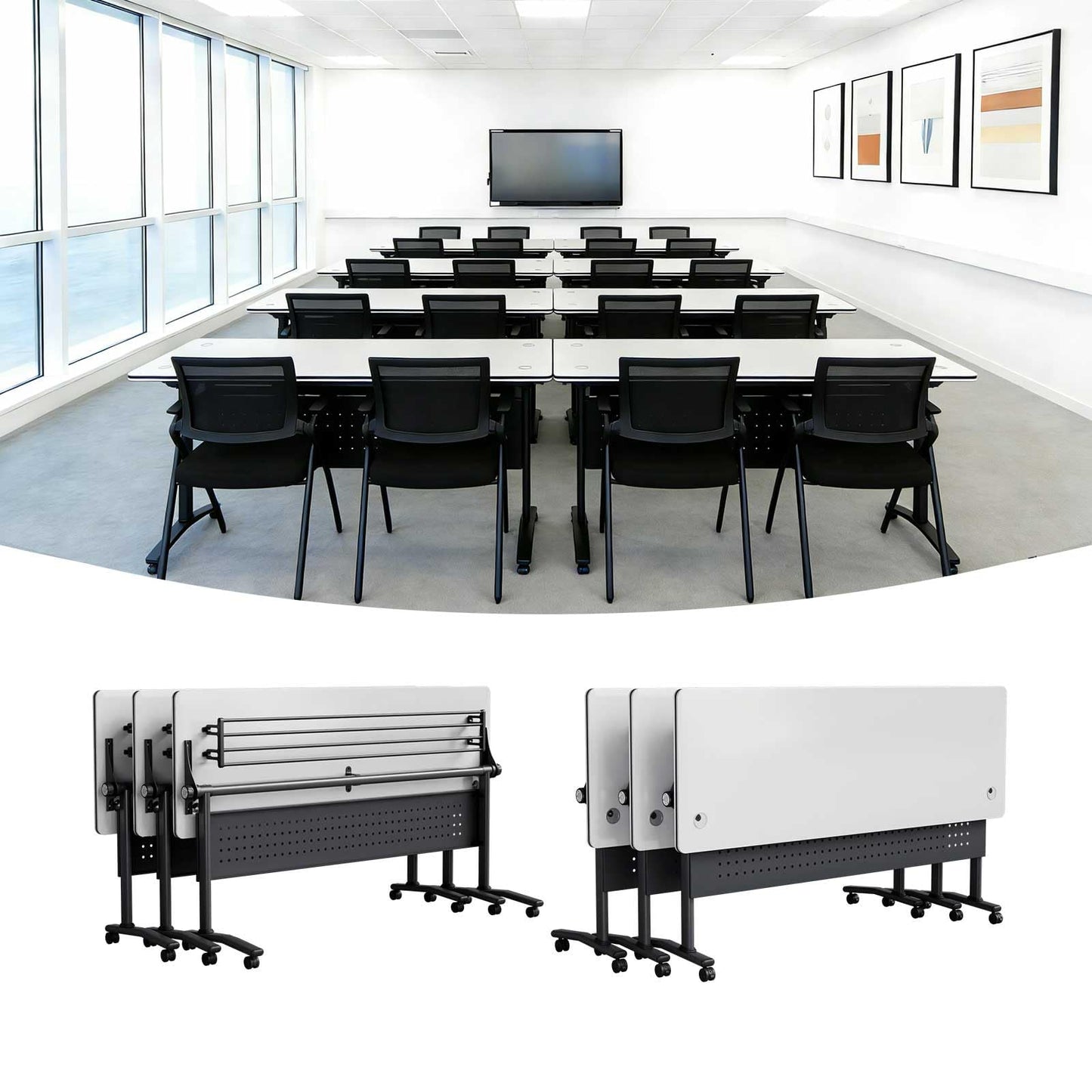 Modular Mobile Conference Table with Flip Top