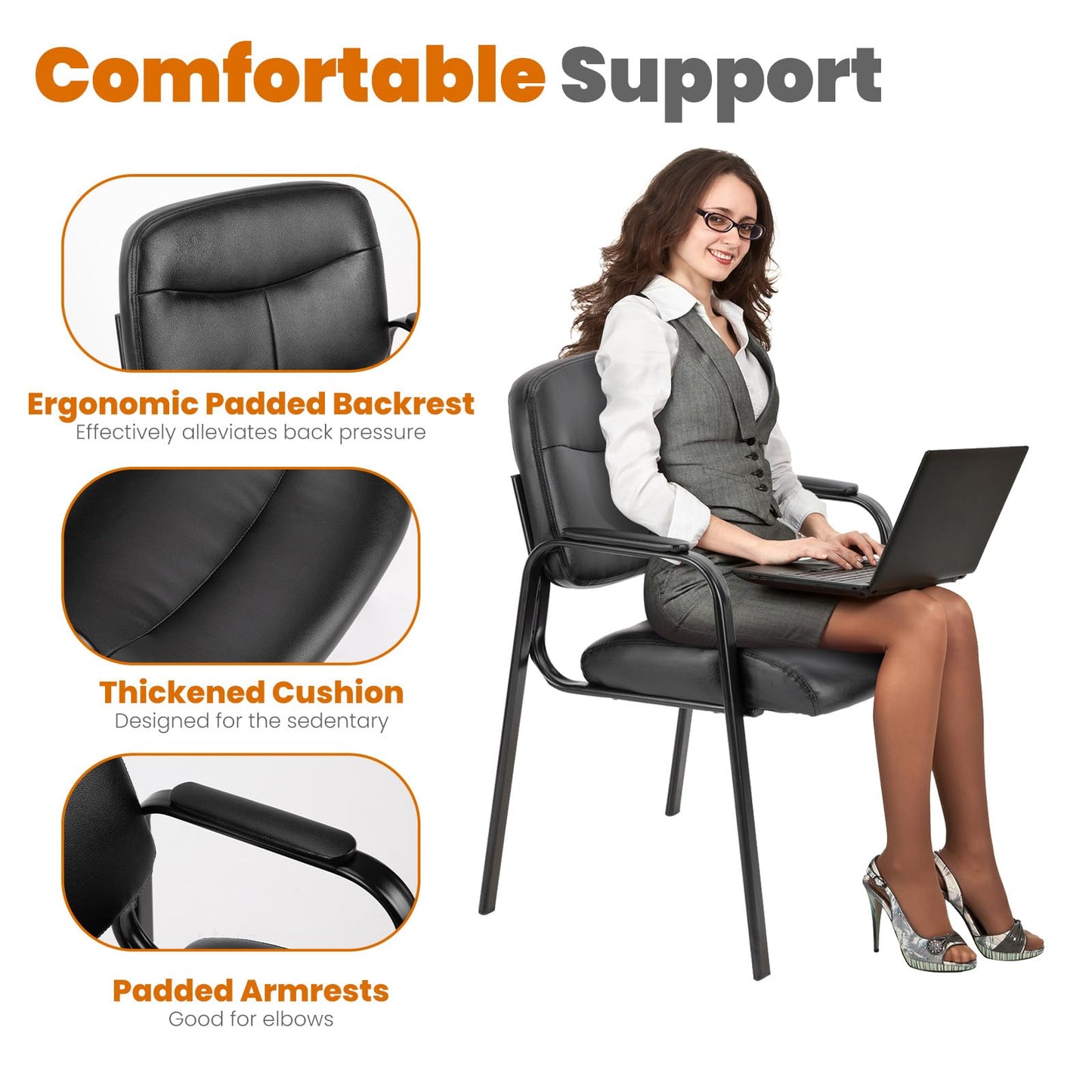 Leather Reception Guest Chair with Padded Arms