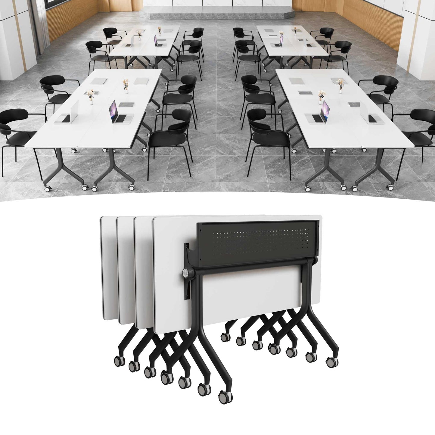 Modular Mobile Conference Table with Flip Top