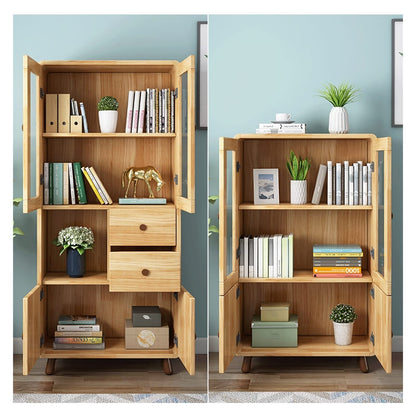 Bookcase with Glass Doors & Storage Cabinet