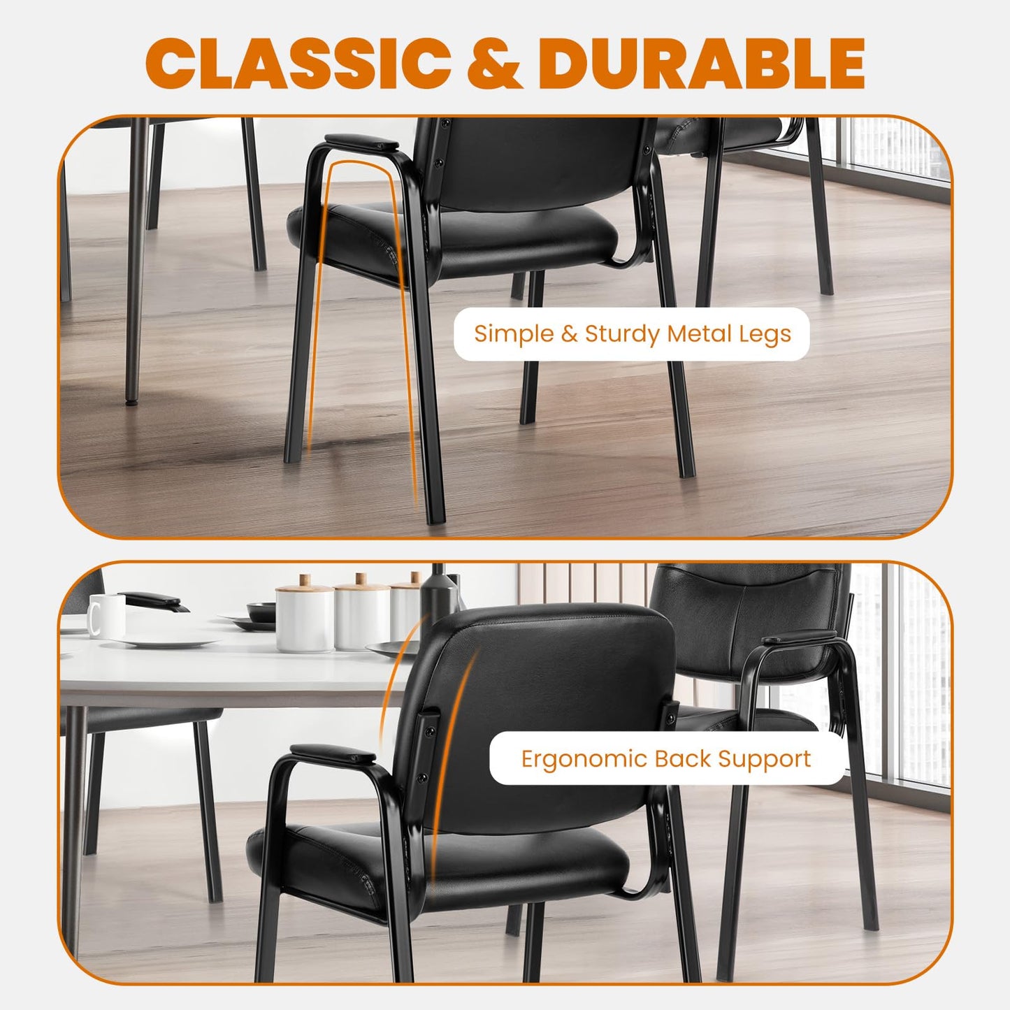Leather Reception Guest Chair with Padded Arms