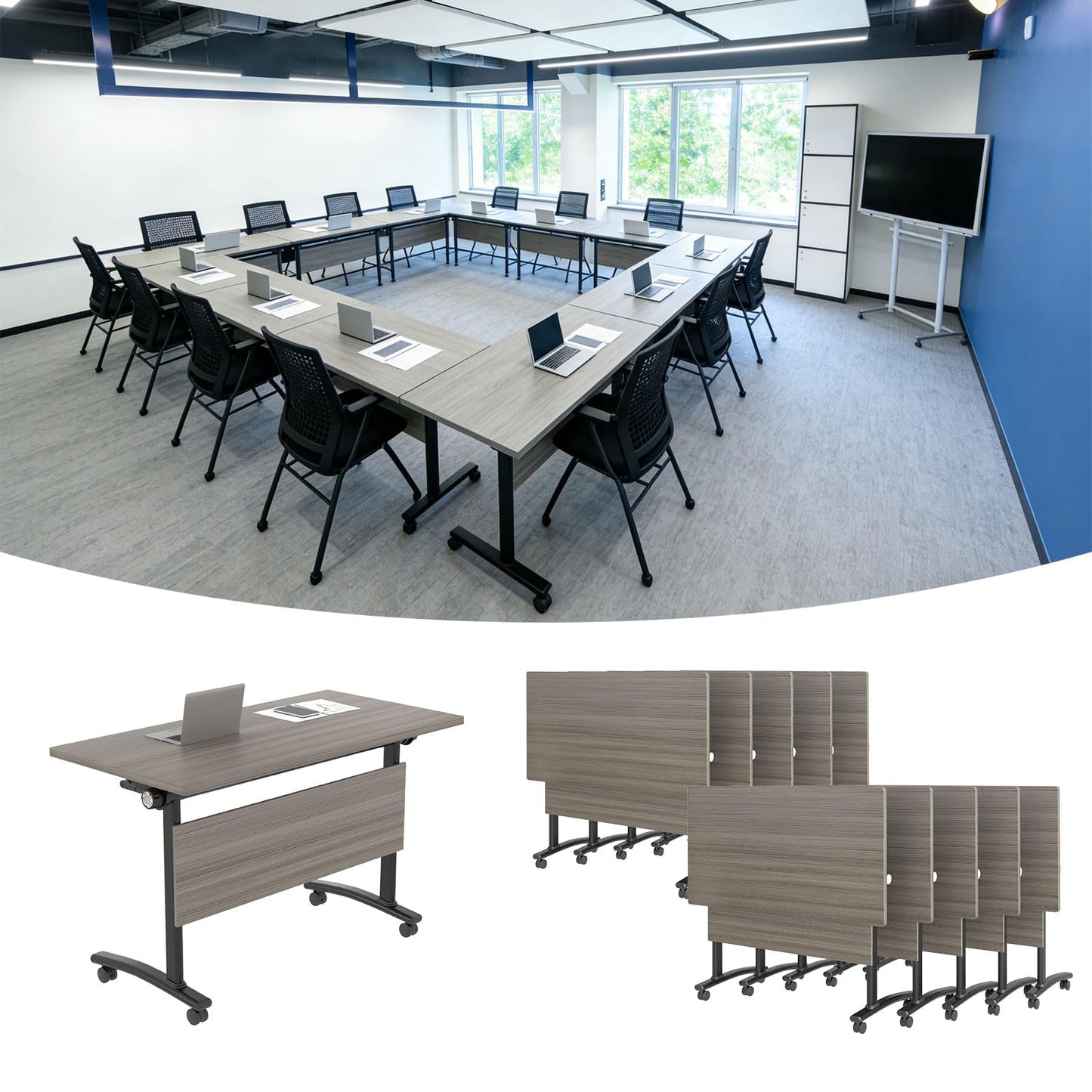 Mobile Folding Conference Table with Wheels
