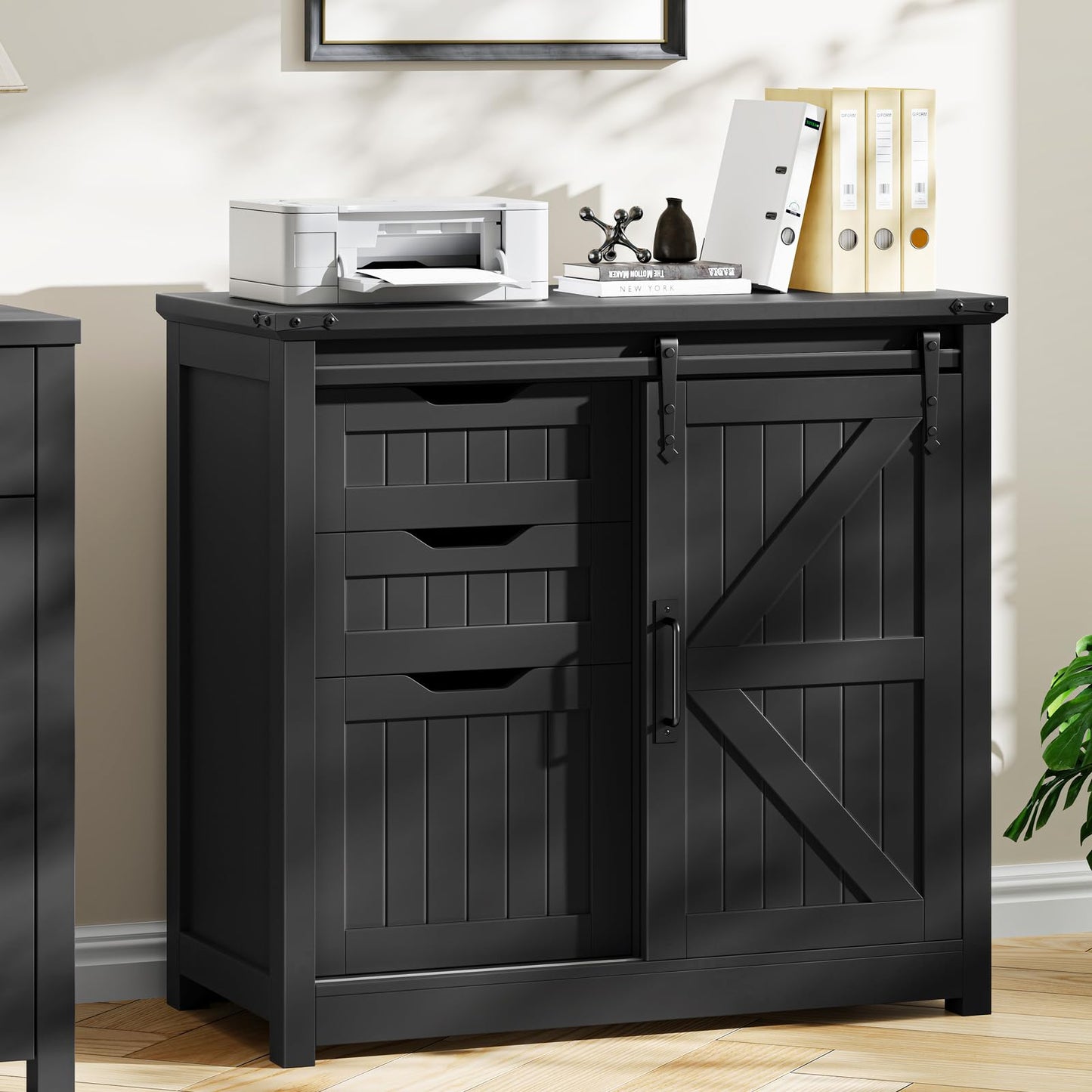 Farmhouse File Cabinet with Storage Drawers & Open Shelves