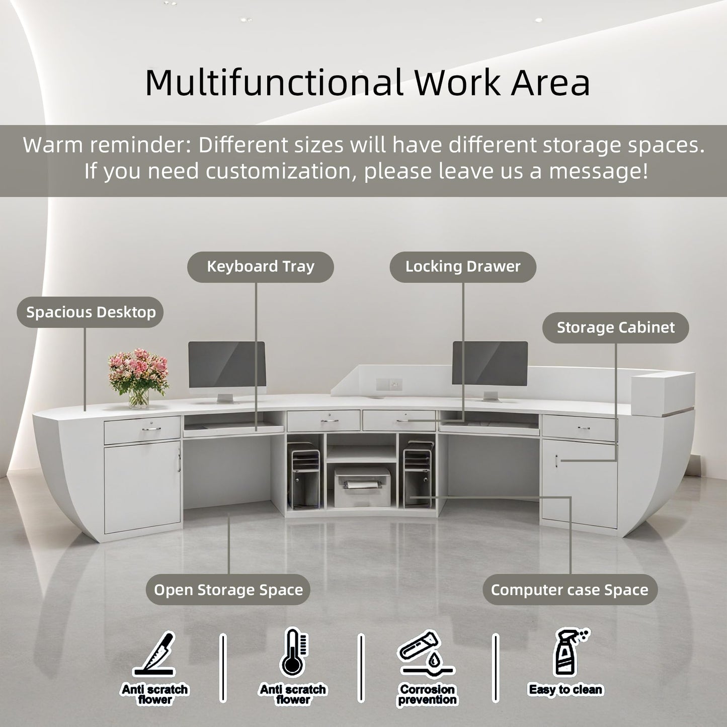 Modern Reception Desk with Curved Counter Design