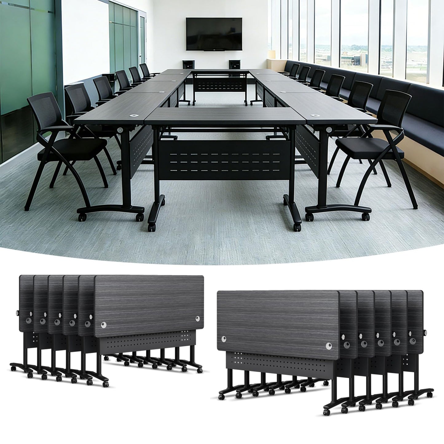 Modular Mobile Conference Table with Flip Top