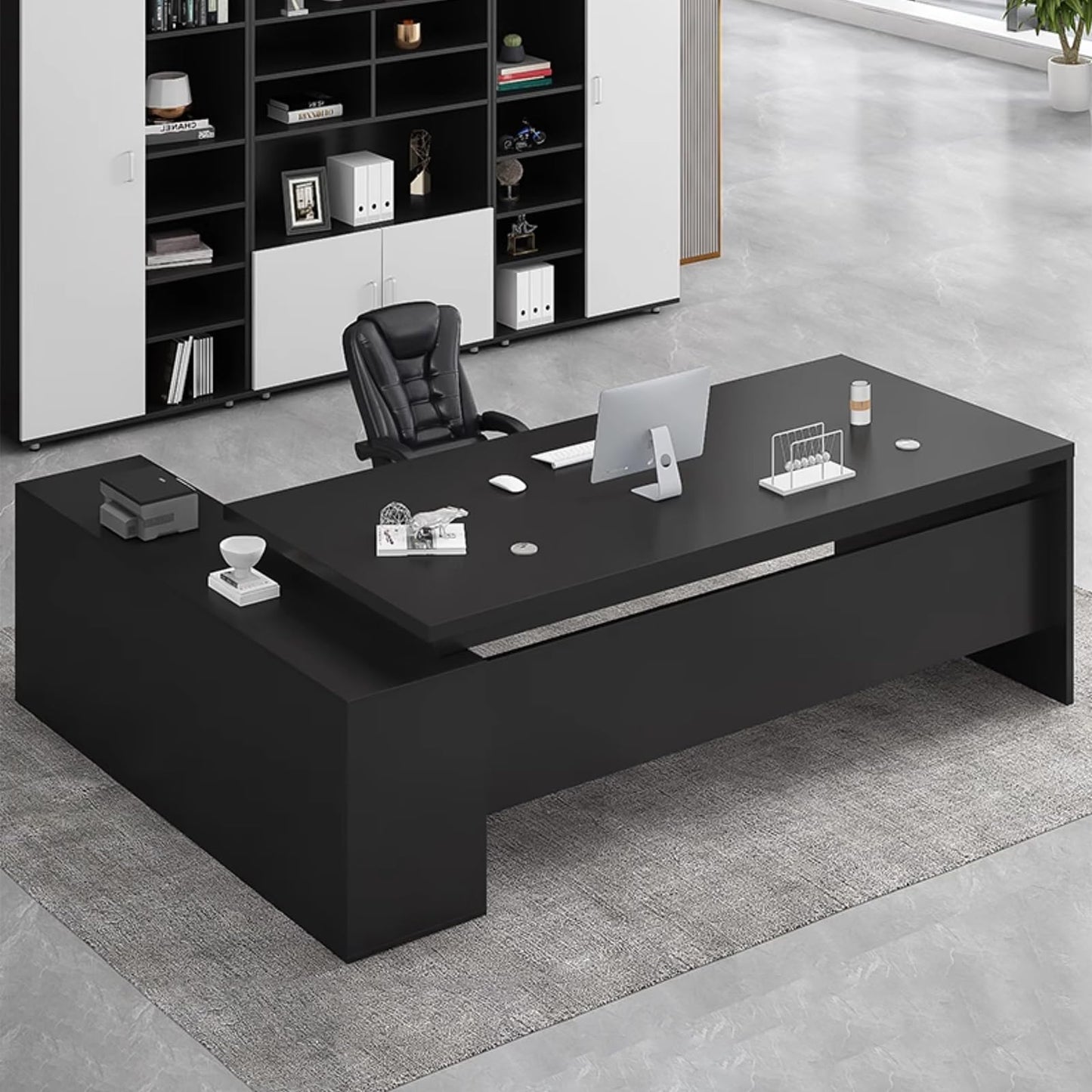 Executive L-Shaped Office Desk with Storage Cabinets