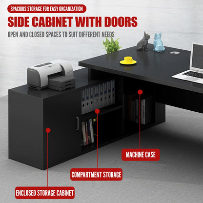 Executive L-Shaped Office Desk with Storage Cabinets