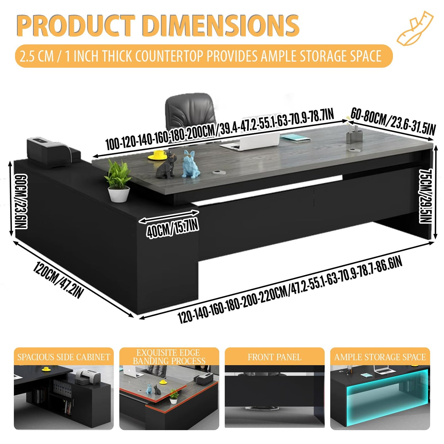 Executive L-Shaped Office Desk with Storage Cabinets