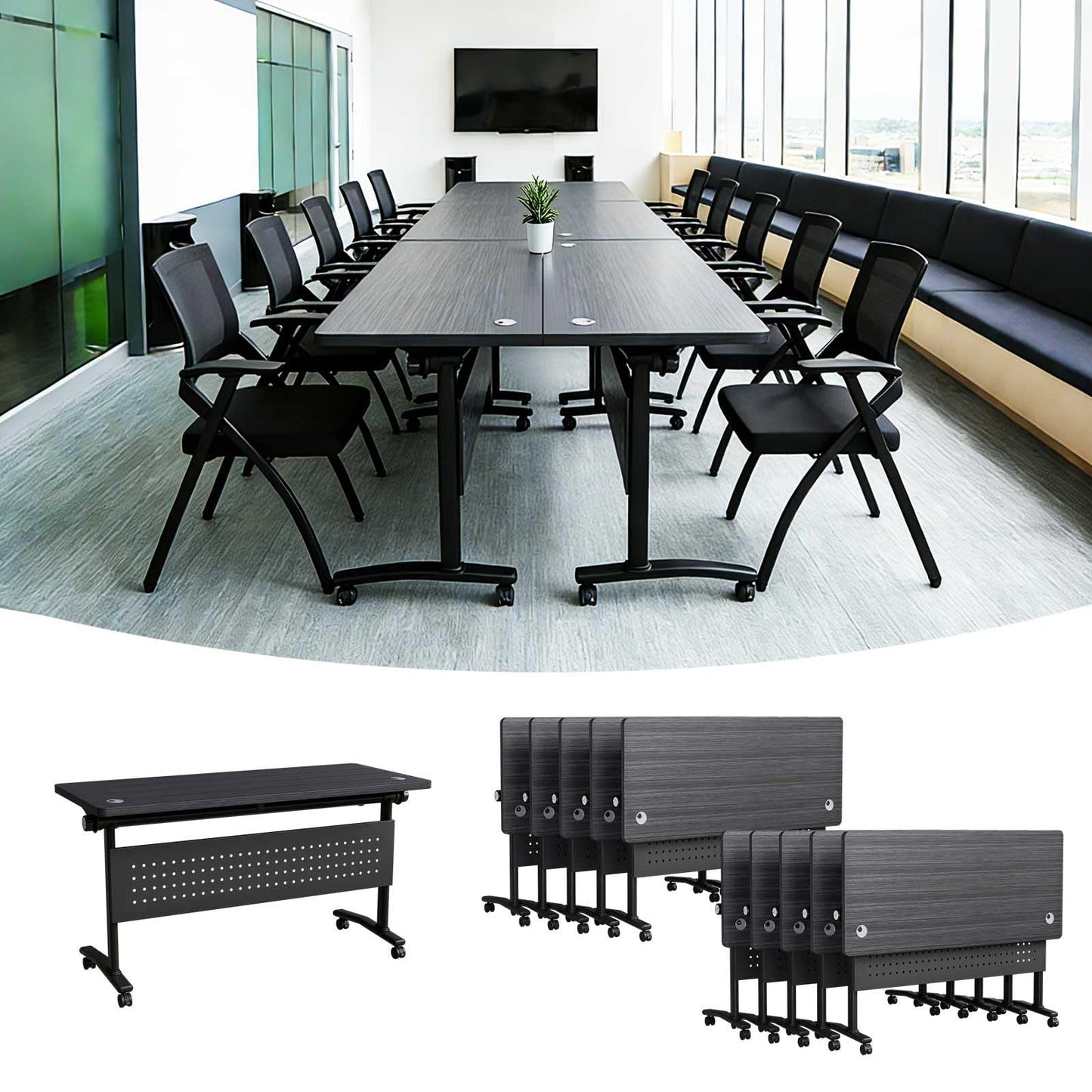Modular Mobile Conference Table with Flip Top