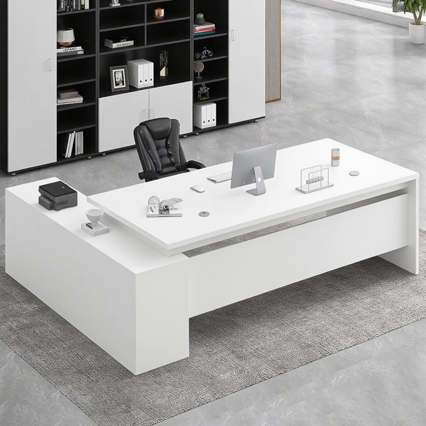Executive L-Shaped Office Desk with Storage Cabinets