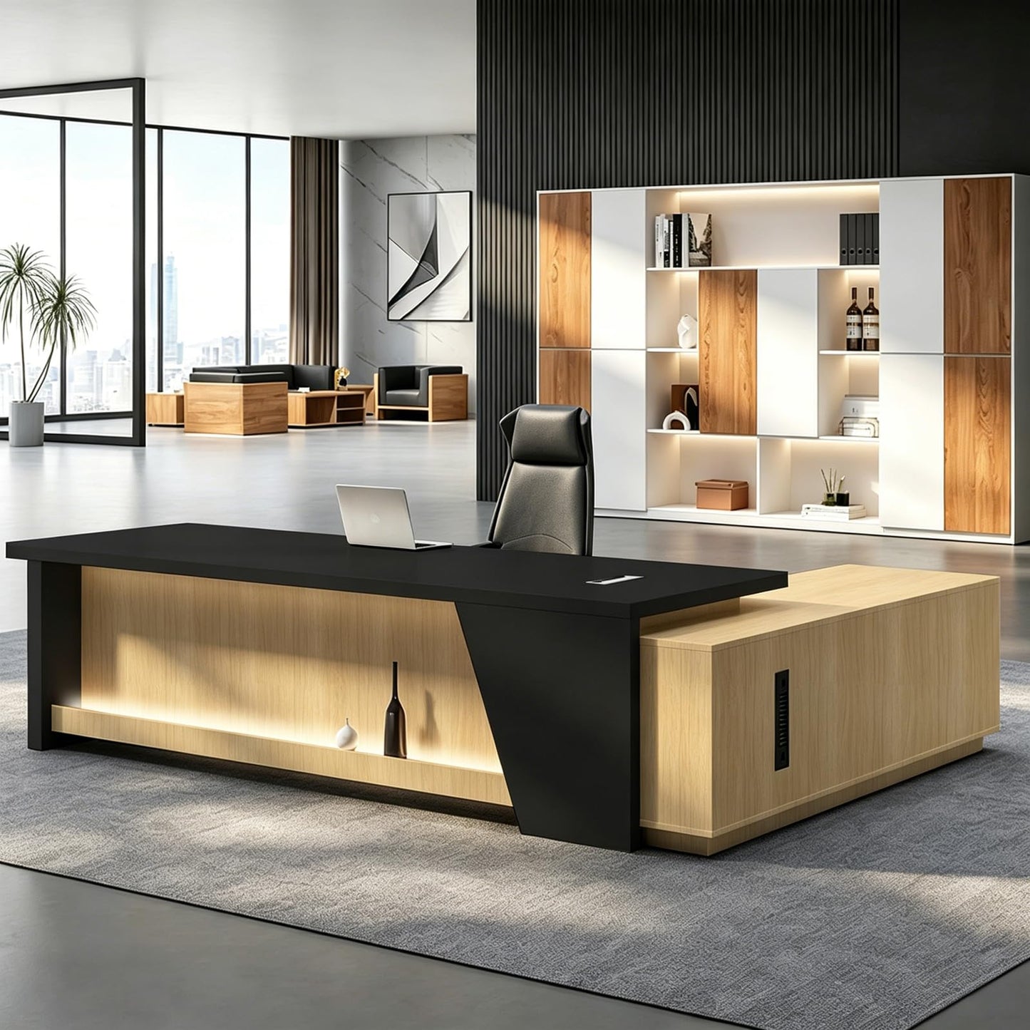 Executive L-Shaped Desk with Storage Cabinets
