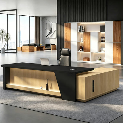 Executive L-Shaped Desk with Storage Cabinets