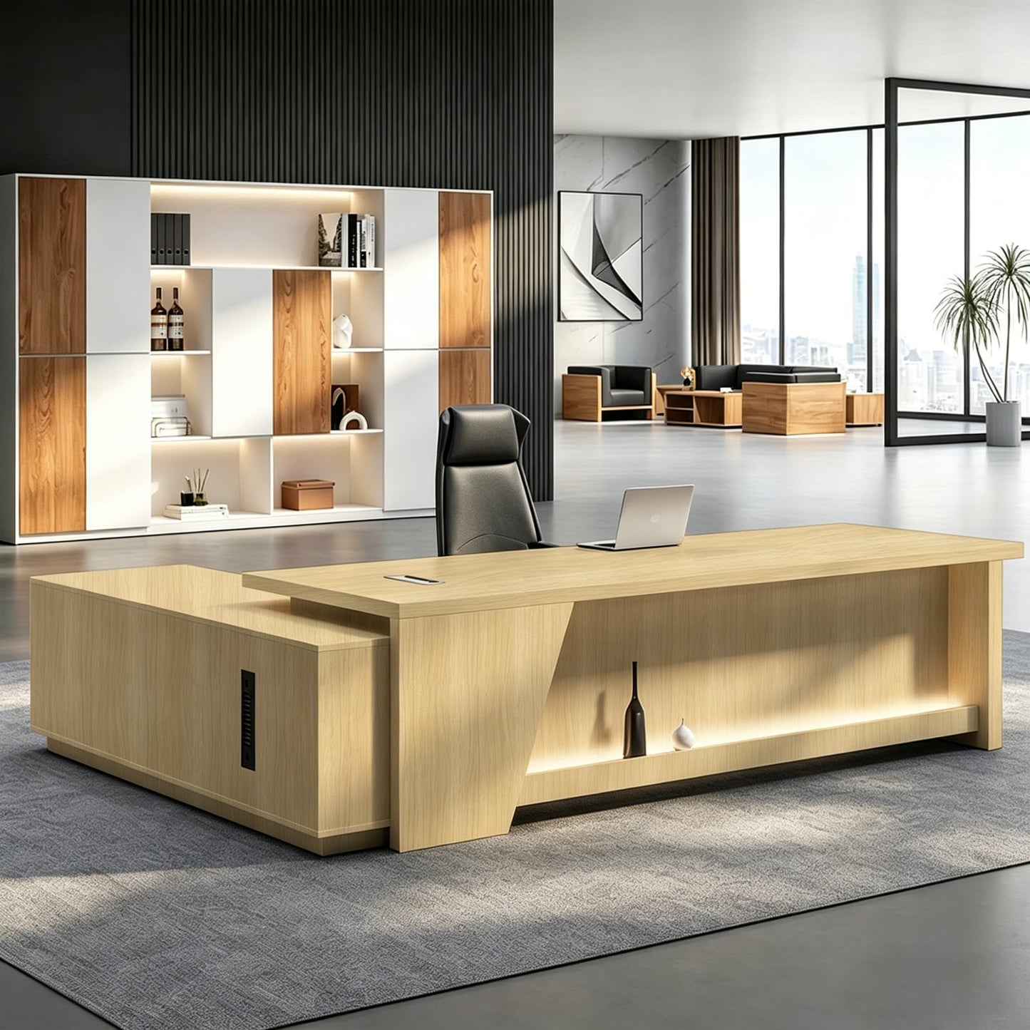 Executive L-Shaped Desk with Storage Cabinets