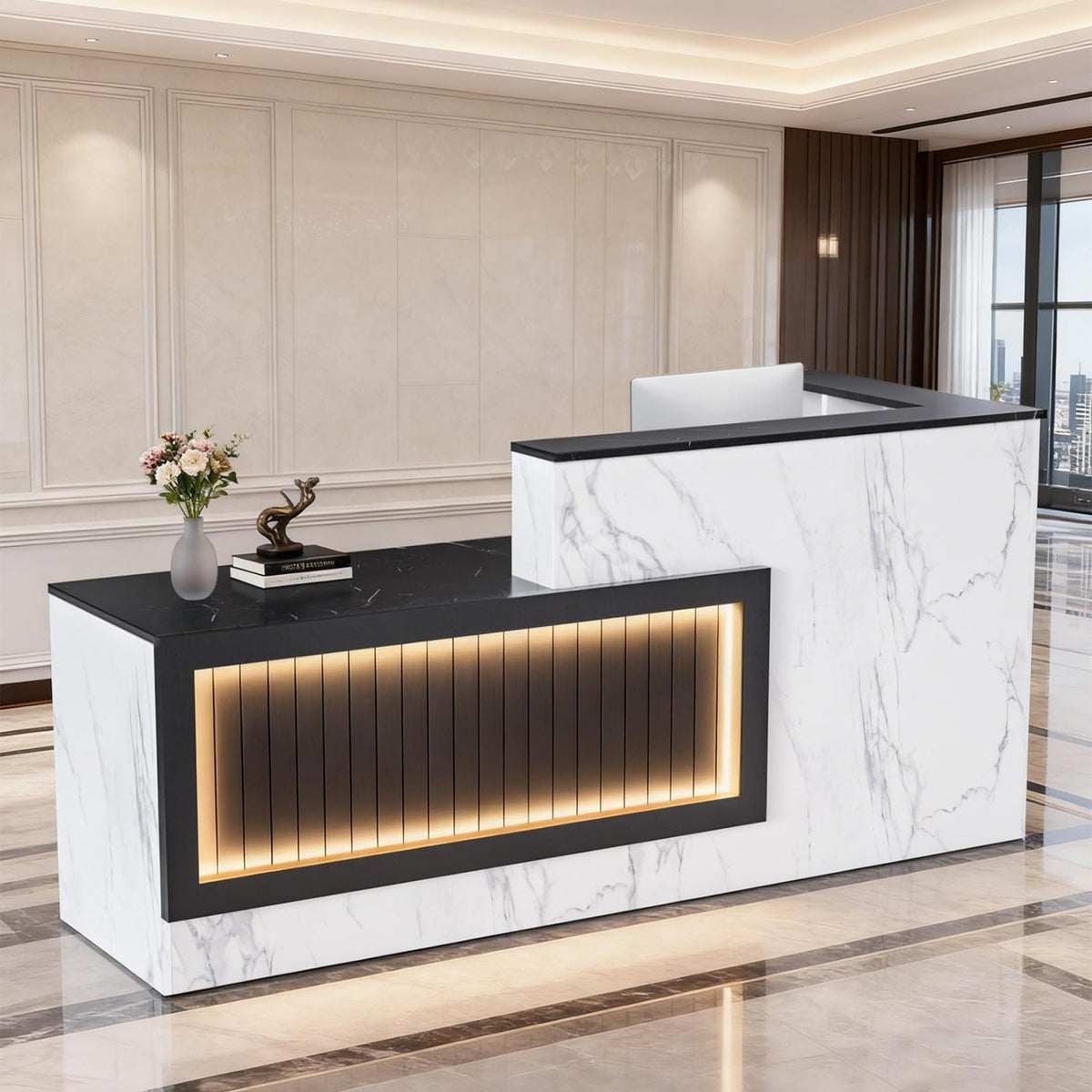 Large L-Shaped Reception Desk with Lockable Storage