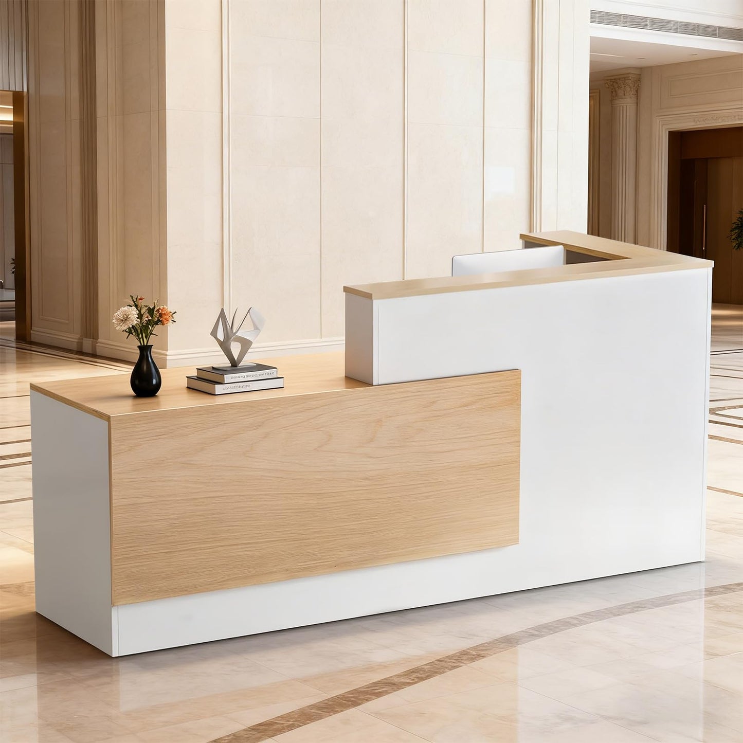 Large L-Shaped Reception Desk with Lockable Storage