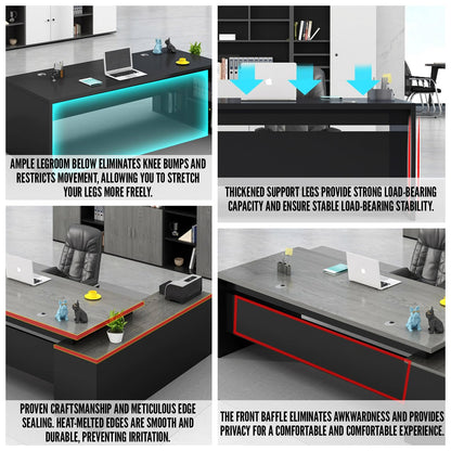 Executive L-Shaped Office Desk with Storage Cabinets